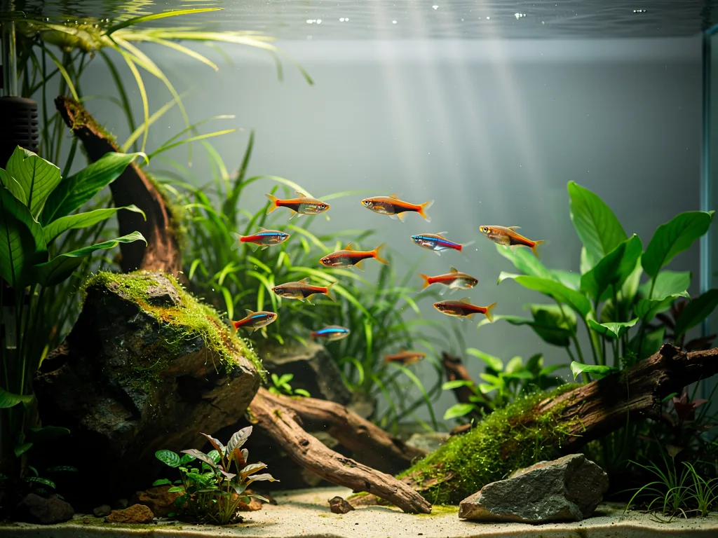 Aquaristik wissenschaftlich erklärt: Ökosystem und Kreisläufe Aquarium mit Pflanzen und Fischen zeigt biologische Kreisläufe und Ökosystem