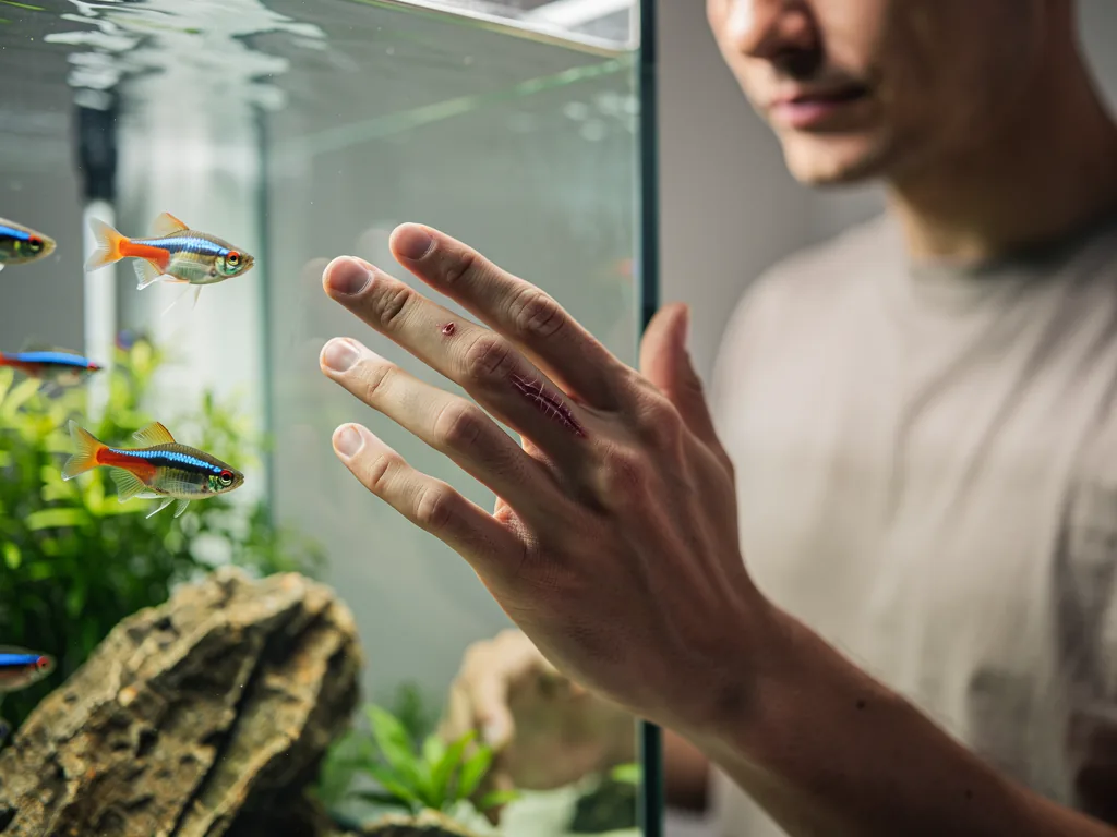 Aquarium Krankheiten: Übertragbarkeit auf den Menschen Nahaufnahme eines Aquariums mit gesundem Zierfisch und klaren Wasser als Hygienebeispiel