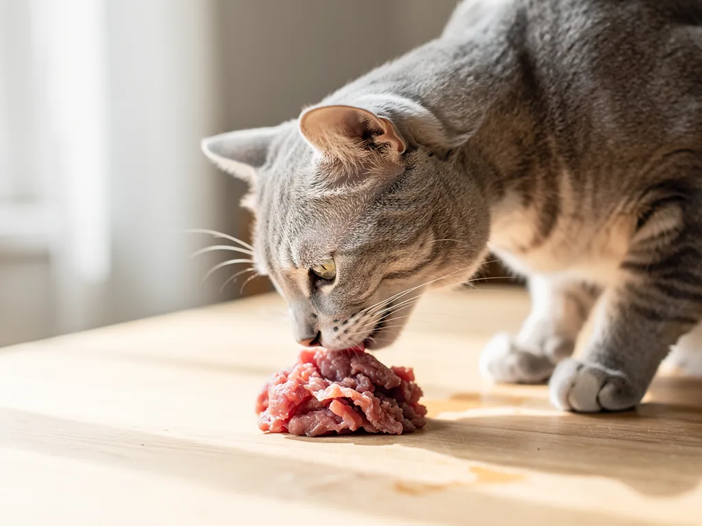 Wie artgerechte Fütterung die Bedürfnisse Ihrer Katze optimal erfüllt Katze frisst proteinreiche, natürliche Mahlzeit zur artgerechten Fütterung