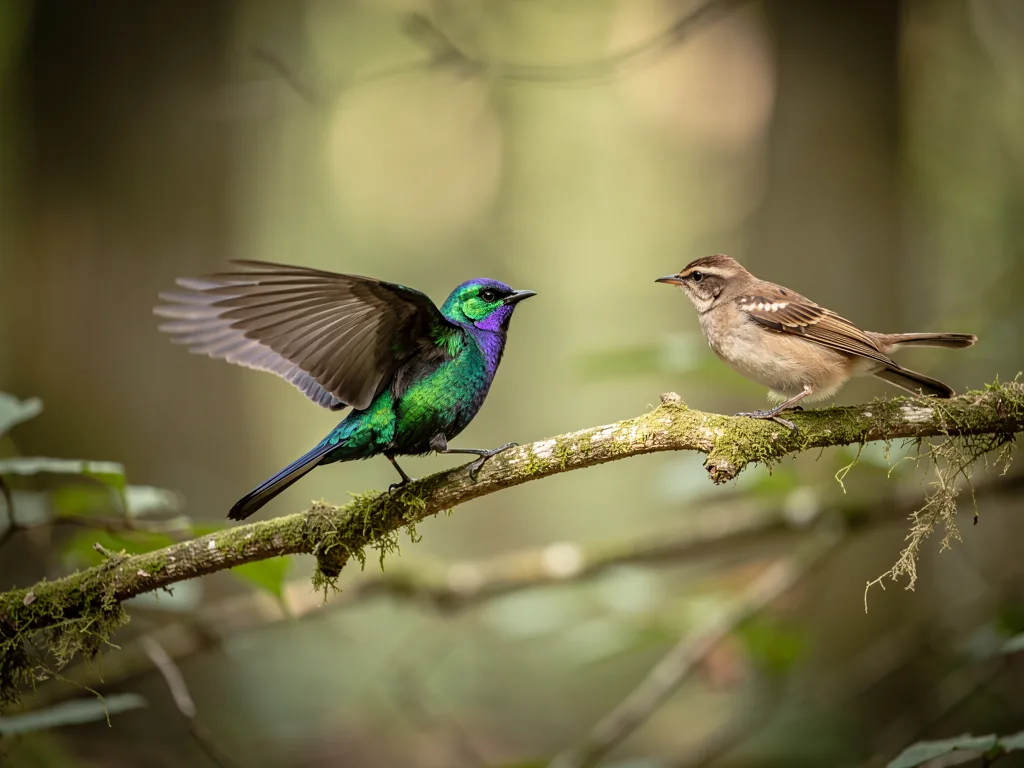 Balzrituale bei Vögeln Männlicher Vogel zeigt prächtige Balzrituale zur Partnerwerbung in der Natur