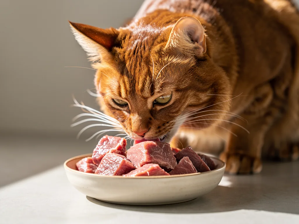 Katze Ernährung: Fettsäuren und Energieversorgung im Körper Katze frisst hochwertiges Futter mit essentiellen Fettsäuren für Energieversorgung
