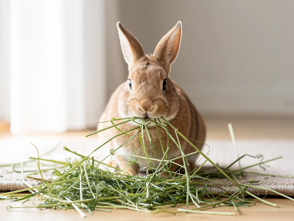 Die Bedeutung von Heu für die Kaninchen-Gesundheit Kaninchen knabbern hochwertiges Heu zur Förderung von Gesundheit und Verdauung