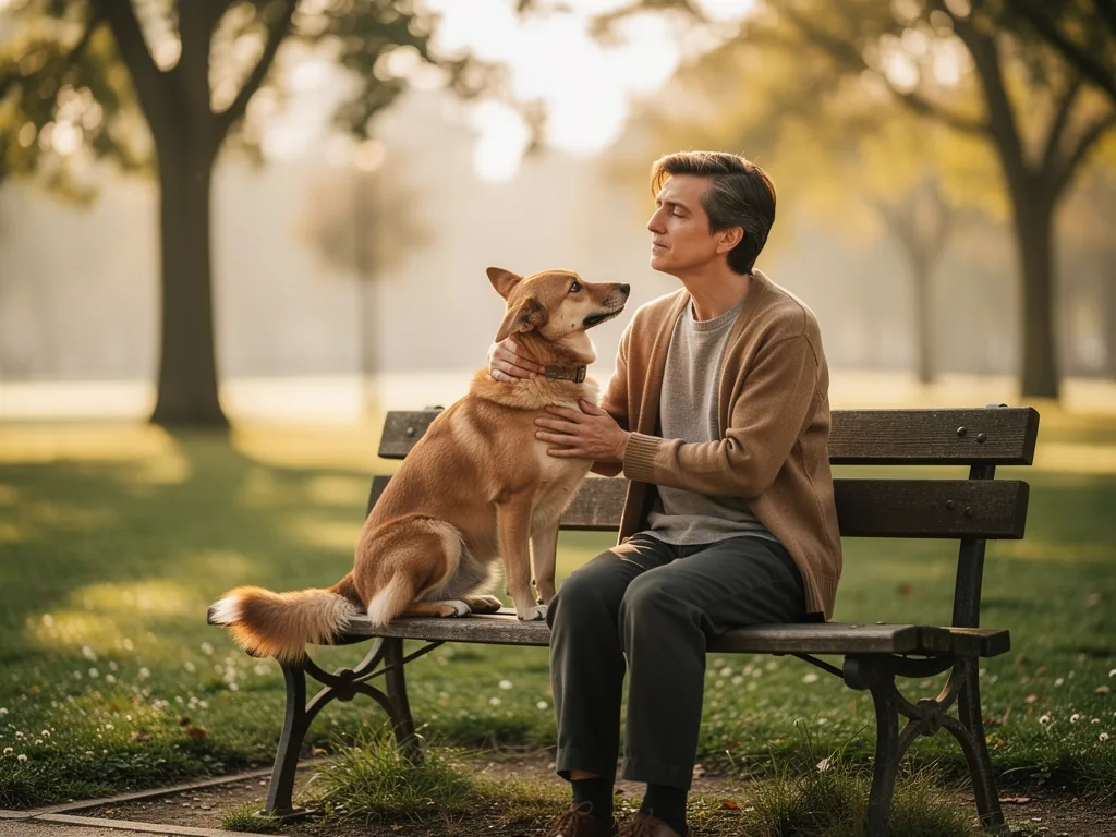 Wie ein Hund helfen kann Depressionen zu überwinden und neue Kraft zu geben Frau mit Hund in Park erlebt emotionale Unterstützung bei Depressionen