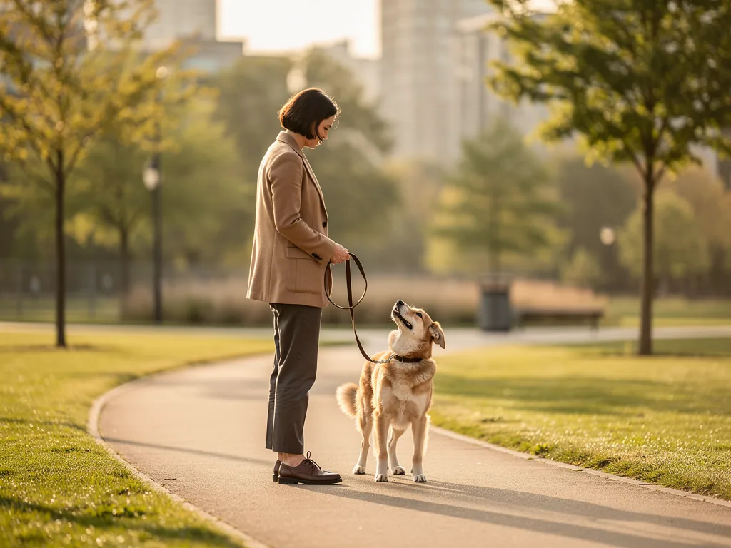 So integrieren Sie Ihren neuen Hund perfekt in Ihre Tagesplanung Person beim Spaziergang mit neuem Hund als Teil der Tagesplanung im Alltag