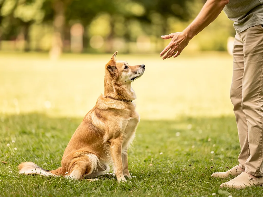 Sitz, Platz, Bleib: Basis-Kommandos richtig lernen Hund sitzt aufmerksam während Besitzer Grundkommandos wie Sitz und Bleib trainiert