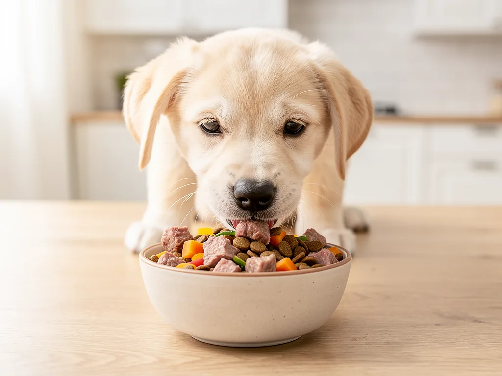 Früh beginnen mit der ausgewogenen Hund Ernährung für Welpen und Junghunde Welpe wird früh altersgerecht mit ausgewogener Ernährung für gesundes Wachstum gefüttert