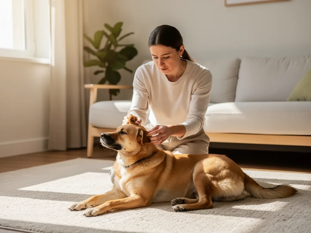 Hundegesundheit verstehen: Grundlagen der Gesundheitslehre Hundebesitzer beobachtet gesundes Verhalten und Vitalität seines Hundes aufmerksam