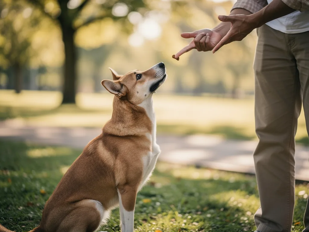 Wie ein Hund lernt: Grundlagen und Mechanismen erklärt Hundetrainer zeigt Hund positive Verstärkung beim Lernen von Kommandos und Verhalten