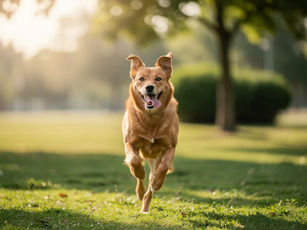 Mentale Gesundheit Hund: Wohlbefinden fördern Glücklicher Hund beim Spielen im Park fördert mentale Gesundheit und Wohlbefinden