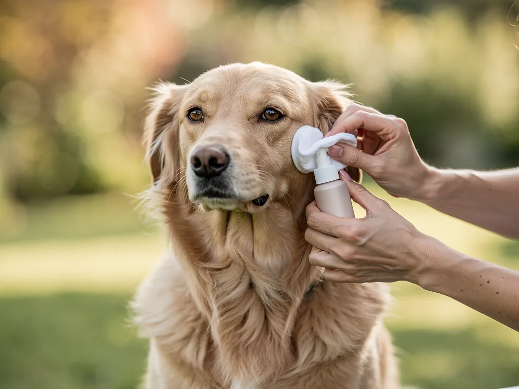 Ohrengesundheit beim Hund: Reinigung und Infektionsschutz Hundebesitzer reinigt behutsam die Ohren seines Hundes zur Gesunderhaltung