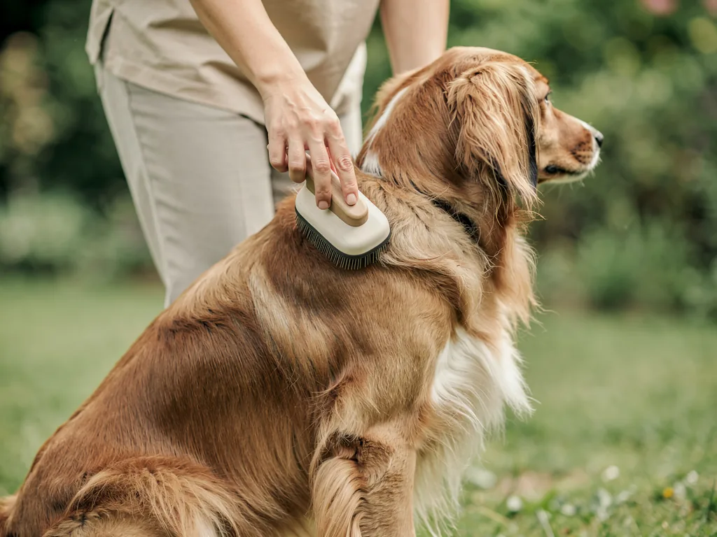 Pflegebedürfnis des Hundes: Wie oft und wann? Hund wird regelmäßig gebürstet für optimale Pflege je nach Aktivitätslevel und Felltyp