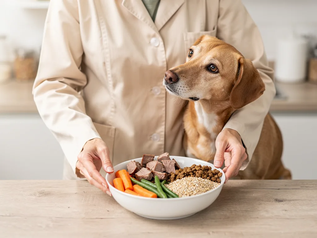 Worauf es bei der Hundeernährung Grundlagen wirklich ankommt Gesunder Hund frisst ausgewogene Mahlzeit zur Hundeernährung Grundlagen