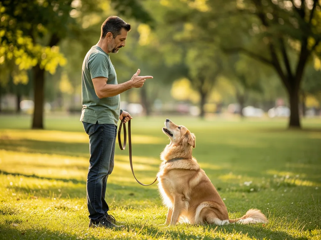 Hundeerziehung: Grundlagen für ein harmonisches Zusammenleben Frau erzieht Hund mit Geduld und klaren Kommandos im Garten