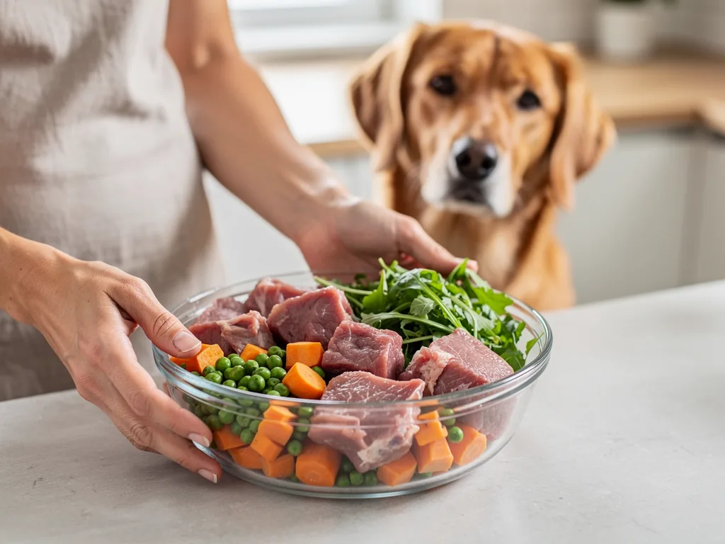 Hundefutter Qualität erkennen und auf wichtige Inhaltsstoffe achten Nahaufnahme von hochwertigem Hundefutter mit ausgewählten natürlichen Inhaltsstoffen und Zutatenliste