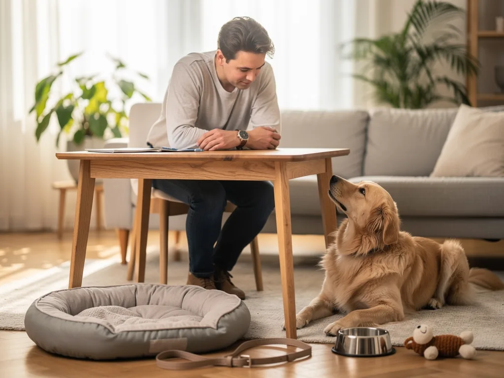 Worauf Sie beim Hundekauf wirklich achten sollten für eine langfristige Freude Glücklicher Hund mit Besitzer vor einer Haustür symbolisiert verantwortungsvollen Hundekauf