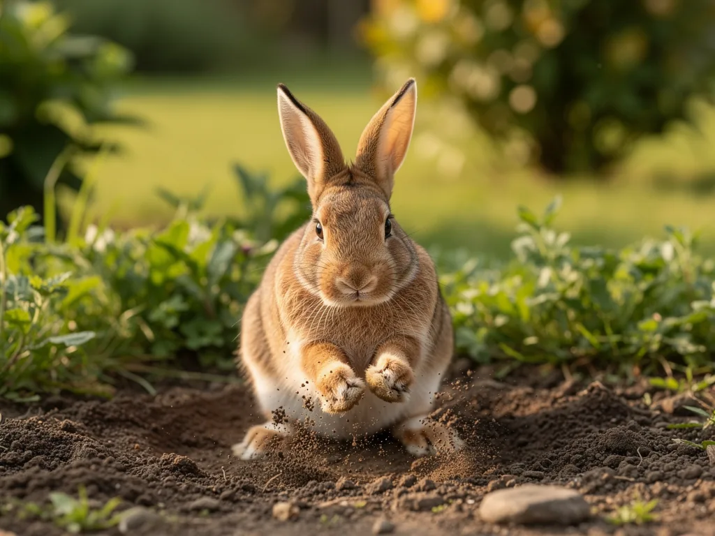 Kaninchen beim Graben: Instinkte und Beschäftigung Kaninchen beim Graben im Garten natürlicher Instinkt und Beschäftigung