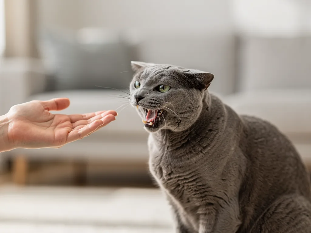 Katze aggressives Verhalten: Ursachen und wie man es verhindert Nahaufnahme einer gestressten Katze mit angespanntem Blick und aufgestellt Ohren
