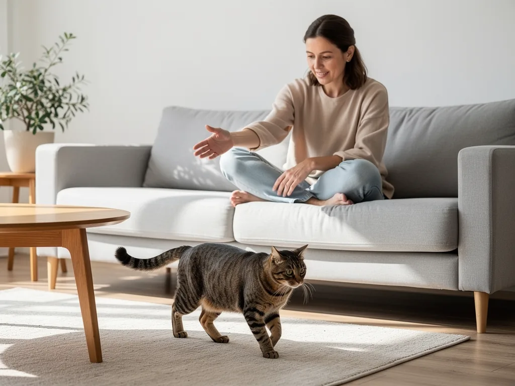Bindung stärken: Mensch-Katze-Beziehung Katze entspannt auf Schoß stärkt vertrauensvolle Bindung zum Menschen