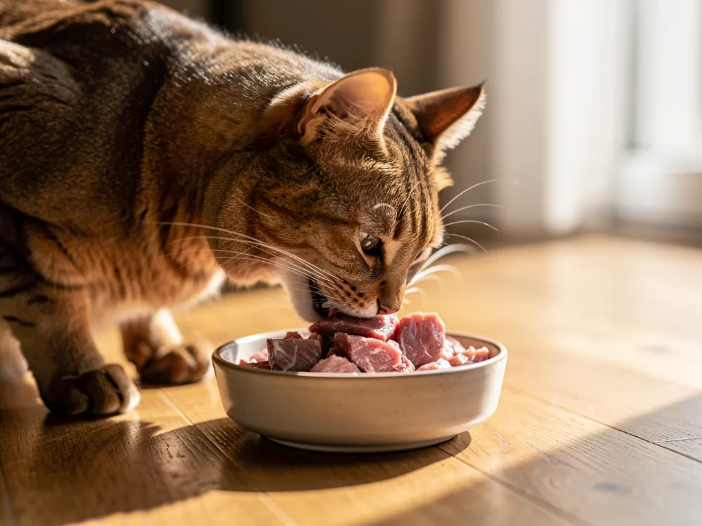 Katzen Ernährung: Wissenschaftliche Grundlagen verstehen Kleine Katze frisst ausgewogenes Futter basierend auf wissenschaftlichen Ernährungsgrundlagen
