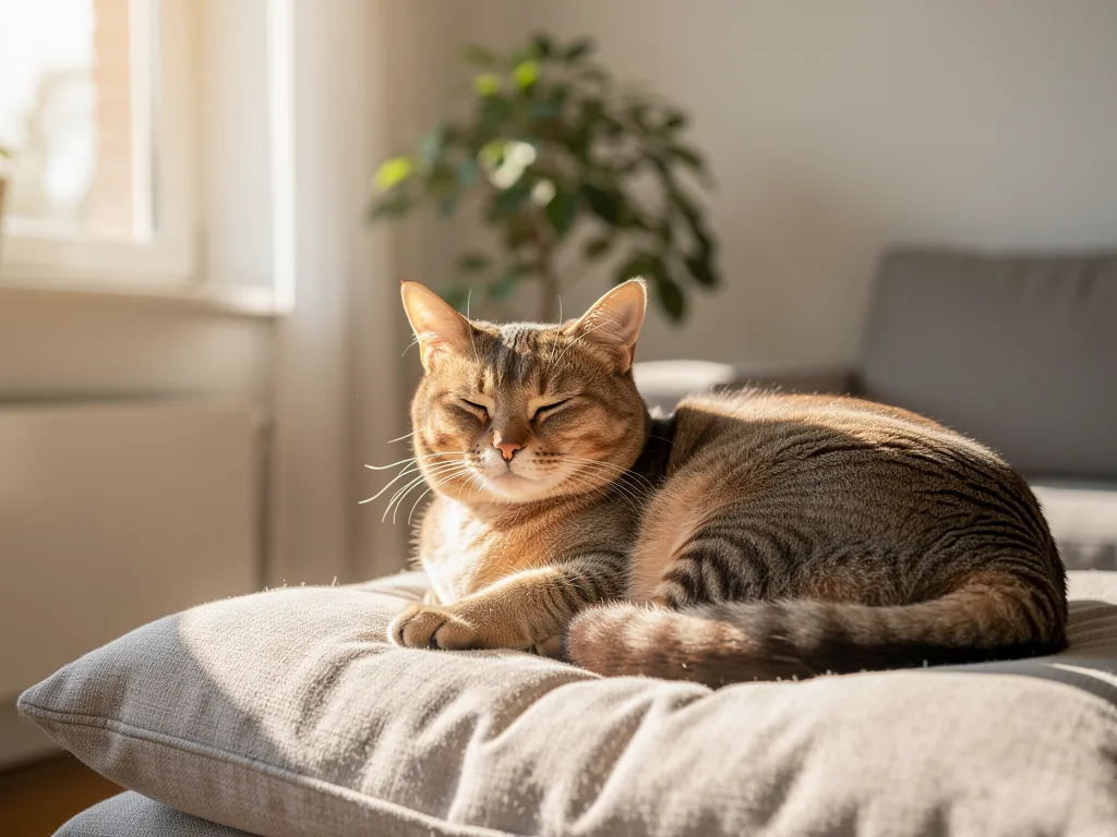 Kastration der Katze: Vorteile für die Gesundheit Gesunde Katze nach Kastration im Freien mit ruhigem und entspanntem Verhalten