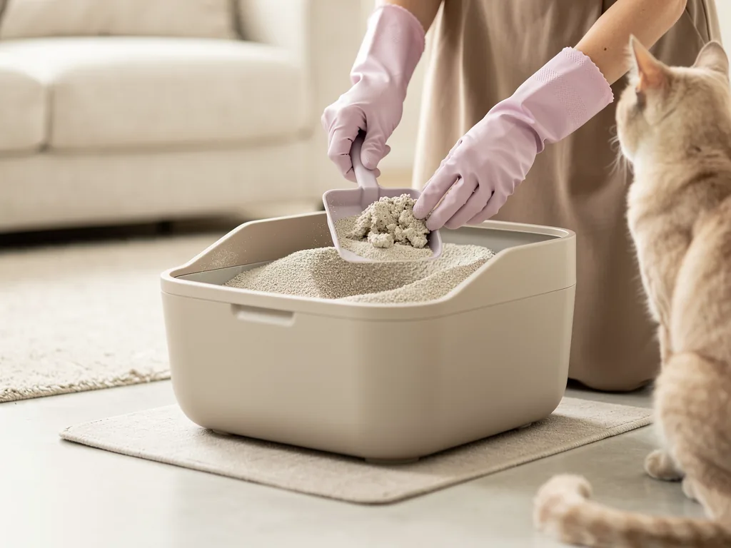 Reinigung der Katzentoilette: Hygiene für Sauberkeit im Zuhause Saubere Katzentoilette mit frischem Katzenstreu für hygienische Katzenhaltung