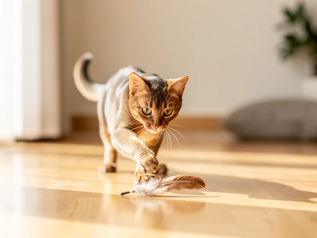 Spielverhalten von Katzen: Bedeutung für Entwicklung Kleine Katze spielt mit Spielzeug fördert motorische und soziale Entwicklung