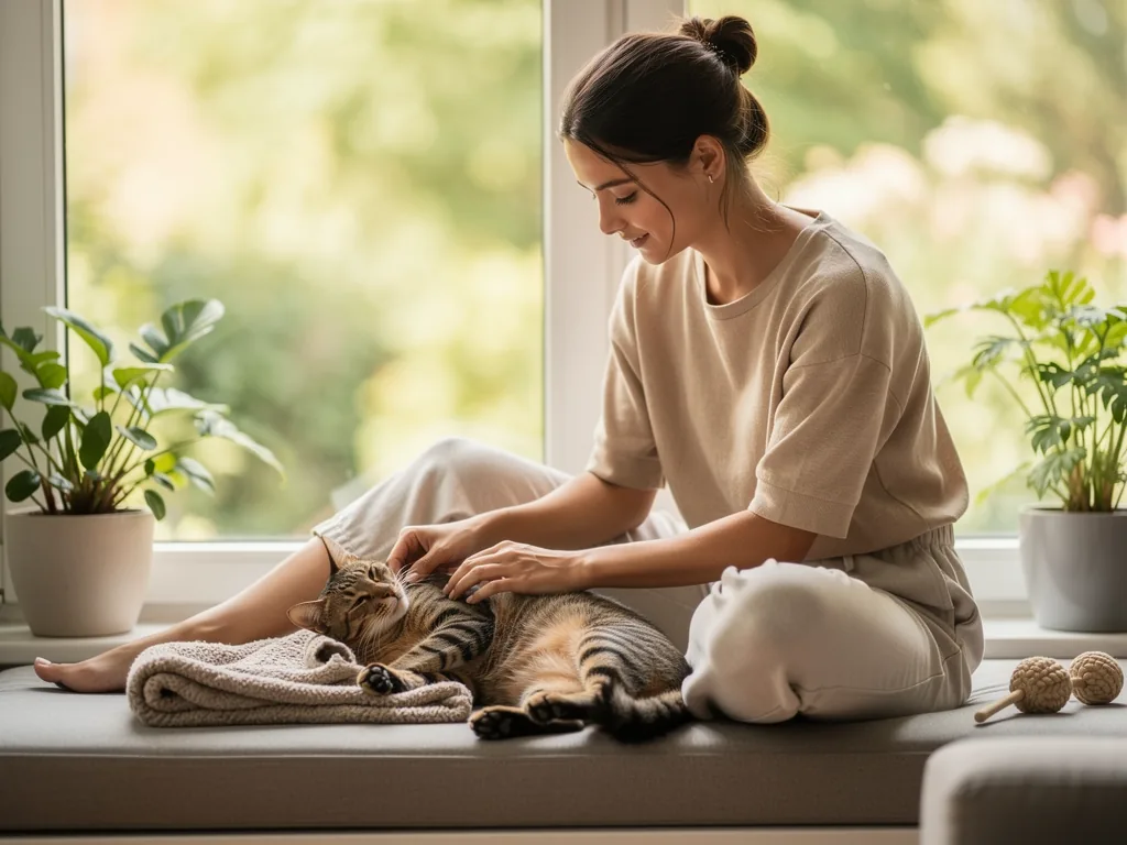 Artgerechte Katzenhaltung: Einfach erklärt für Neulinge Glückliche Katze in artgerechter Umgebung mit Spielzeug und Rückzugsorten zuhause