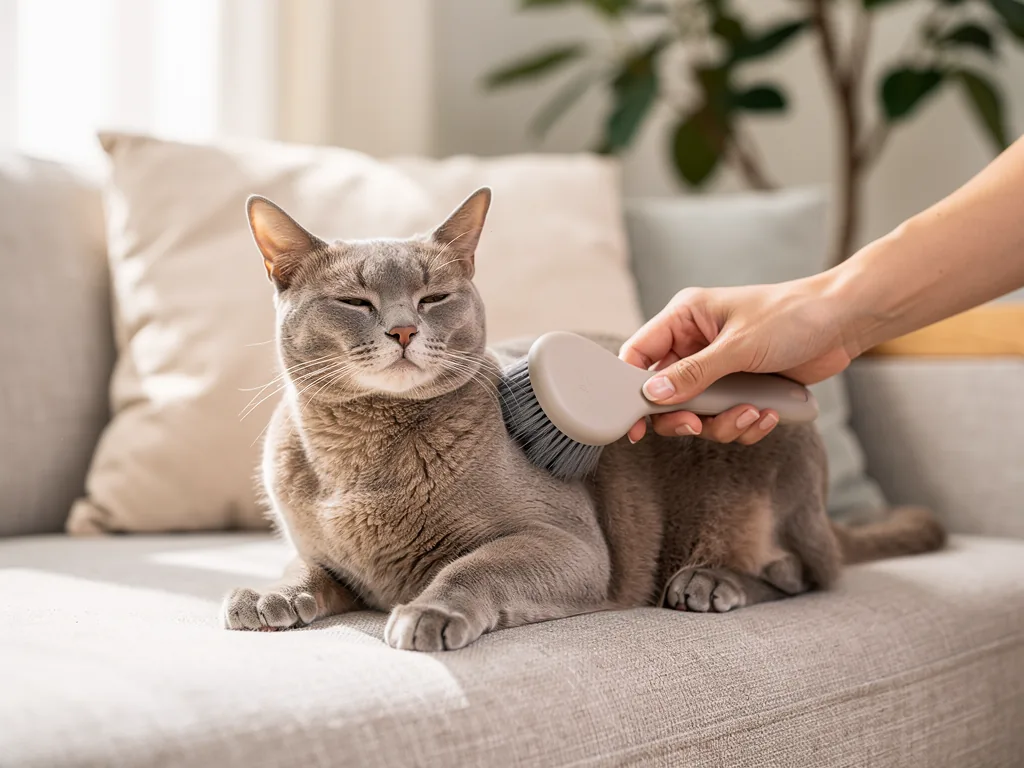 Grundlagen der Katzenpflege: Dein täglicher Leitfaden Junge Katze wird sanft gebürstet für gesunde Fellpflege und Wohlbefinden