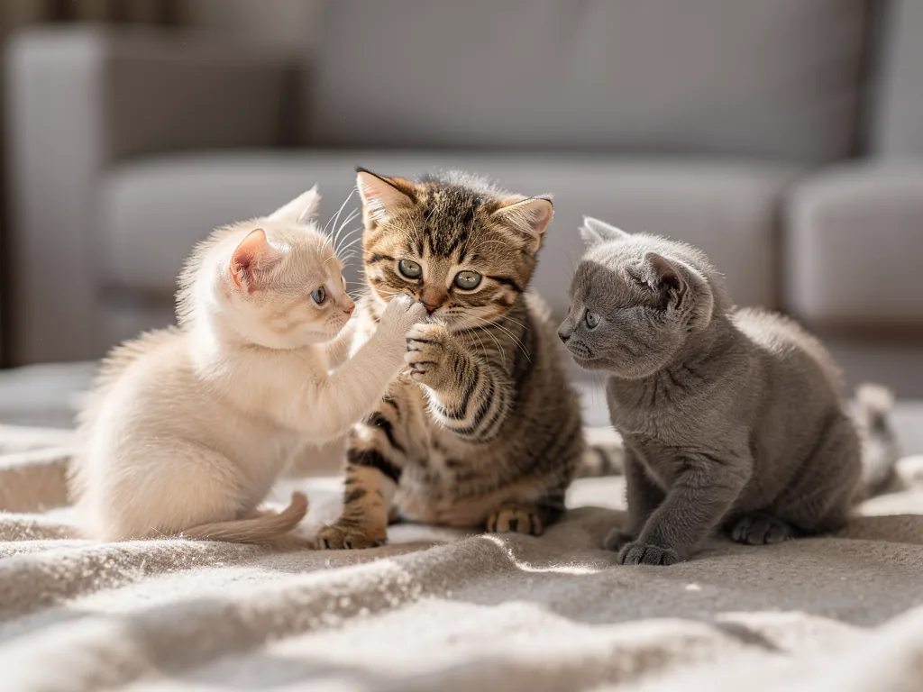 Kitten Entwicklung: Soziale Phasen verstehen Kleine Kitten spielen miteinander und lernen soziales Verhalten in der Entwicklungsphase