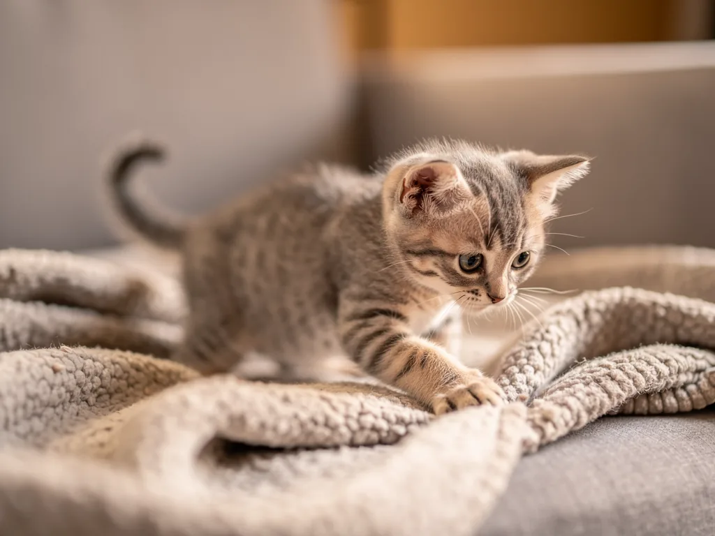 Verhaltensentwicklung bei Kitten: Phasen und prägende Einflüsse Junges Kätzchen in spielerischer Interaktion während der Verhaltensentwicklung