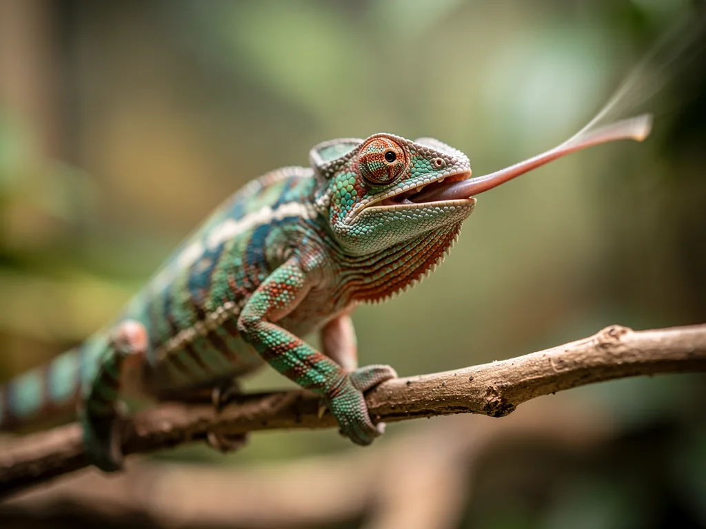 Muskulatur und Skelett der Reptilien Muskulatur und Skelett eines Chamäleons beim schnellen Zungenschlag zeigen