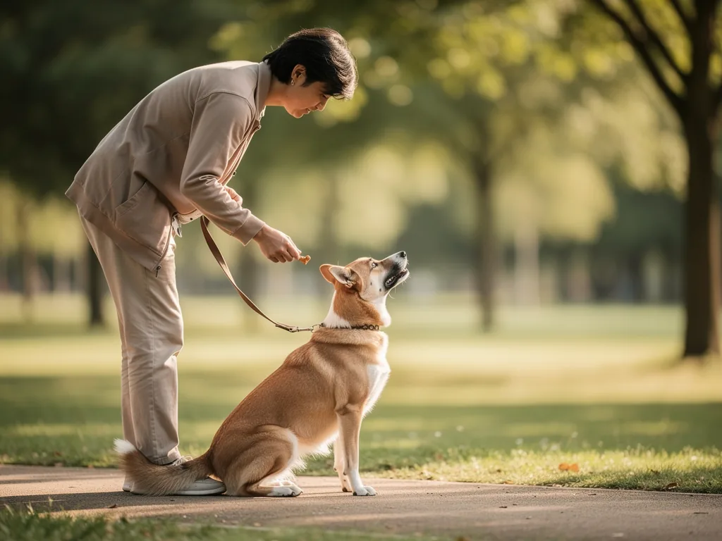 Operante Konditionierung in der Praxis: Hundetraining Hundetrainingsszene mit Futterbelohnung zur operanten Konditionierung und Verhaltensformung