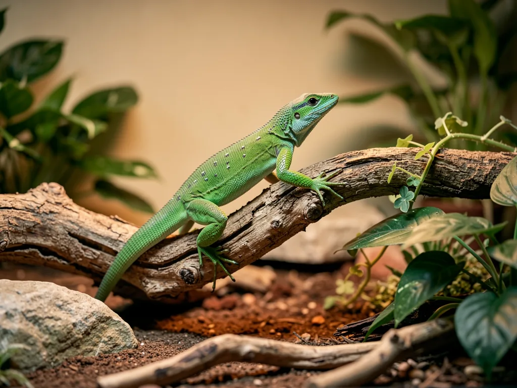 Beschäftigung für Reptilien: Ideen für artgerechte Haltung Reptil klettert im naturnah gestalteten Terrarium zur artgerechten Beschäftigung
