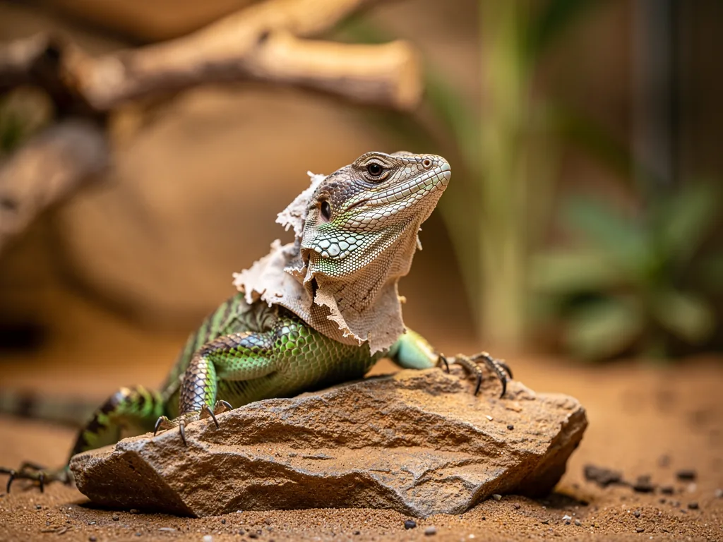 Häutung bei Reptilien: Natürlicher Prozess erklärt Nahaufnahme einer Echse beim natürlichen Häutungsprozess im Terrarium