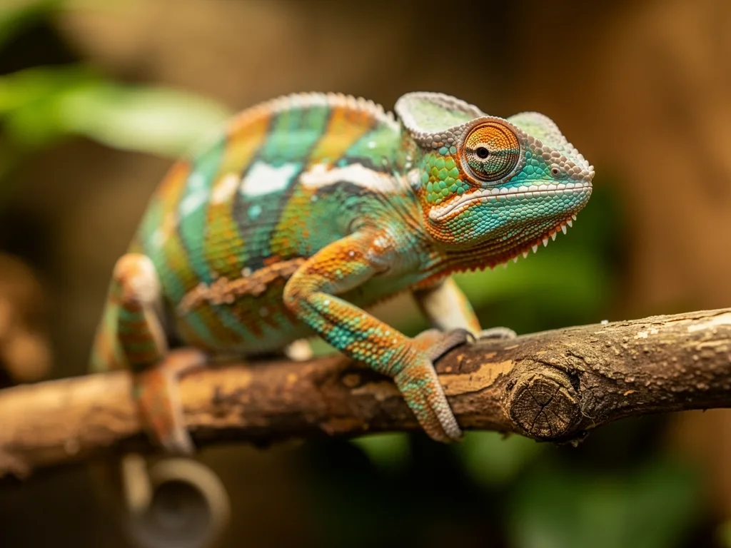 Reptilienkommunikation: Körpersprache erklären Nahaufnahme eines Chamäleons mit Farbwechsel als Teil der Reptilienkommunikation durch Körpersprache