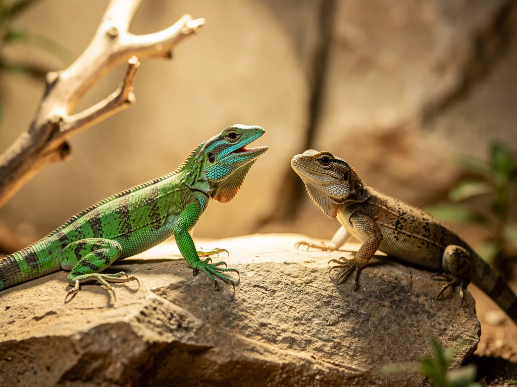 Partnerwahl bei Reptilien: Balz und Paarung Balzende Eidechsen im natürlichen Lebensraum als Teil der Reptilien Partnerwahl