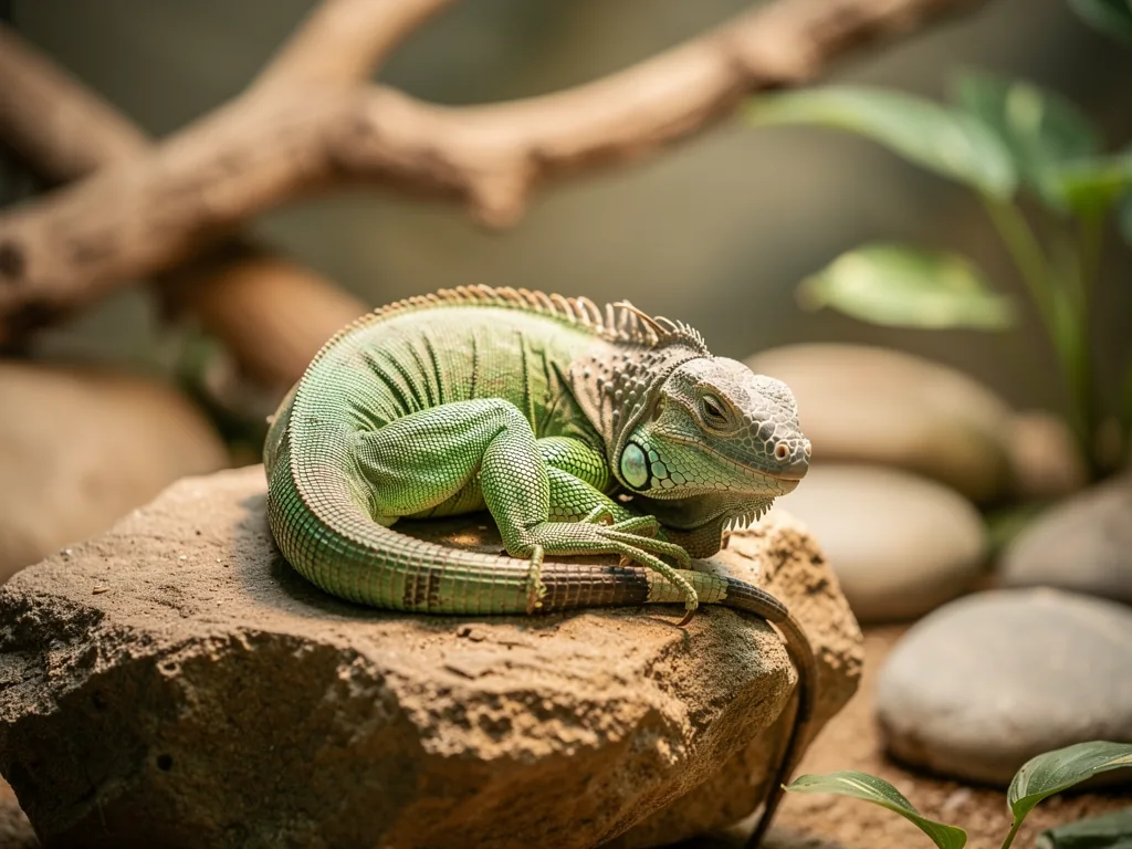 Schlafverhalten von Reptilien: Ruhephasen studieren Bartagame ruht entspannt in Terrarium während Reptilien Schlafphasen studiert werden