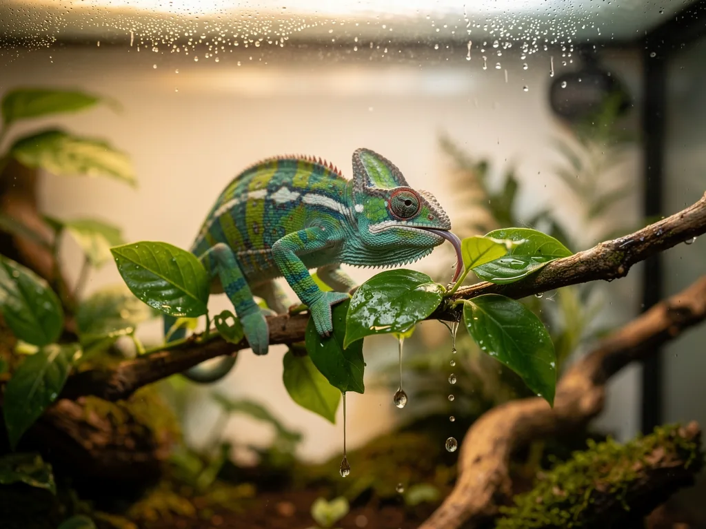 Flüssigkeitszufuhr bei Reptilien: Trinkwasser und Feuchtigkeit Reptil trinkt Wasser im Terrarium zur optimalen Flüssigkeitsaufnahme und Feuchtigkeitsversorgung