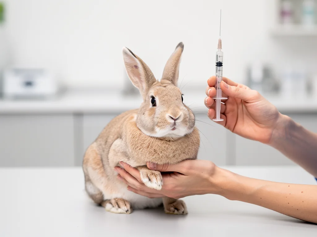 Hämorrhagische Krankheit der Kaninchen (RHD) Kaninchen beim Tierarzt für schützende RHD Impfung gegen hämorrhagische Krankheit