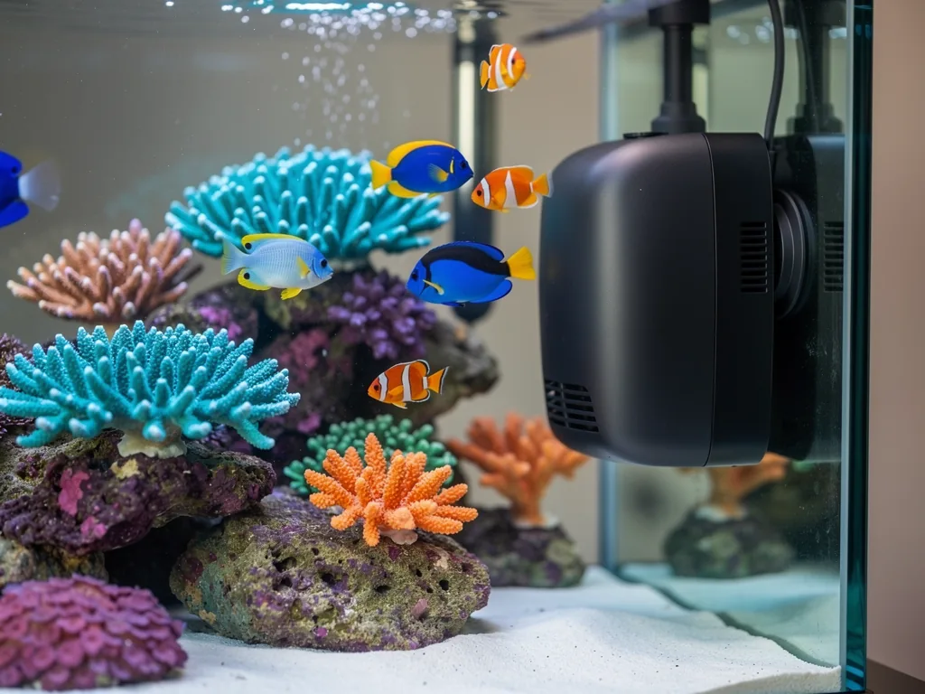 Technik für Salzwasseraquarien: Was Sie wirklich brauchen Moderne Technik für gesundes Salzwasseraquarium mit Pumpen und LED-Beleuchtung
