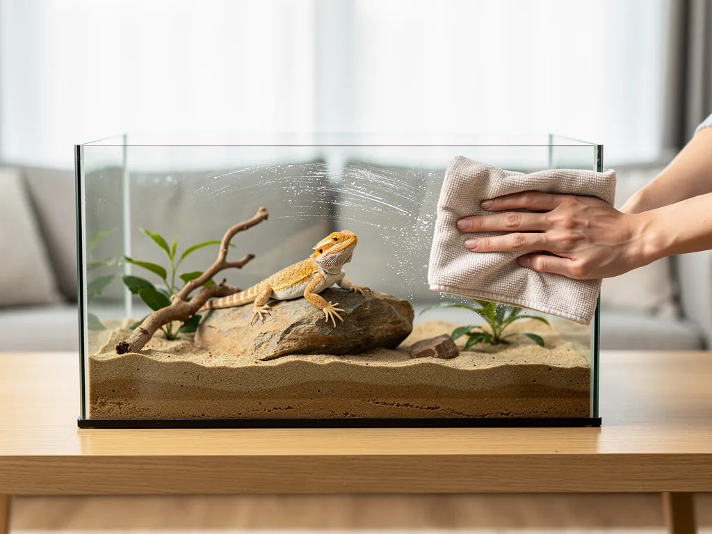 Reinigung und Hygiene im Terrarium Sauberes Terrarium mit Reinigungsausrüstung für hygienische Terraristik Pflege