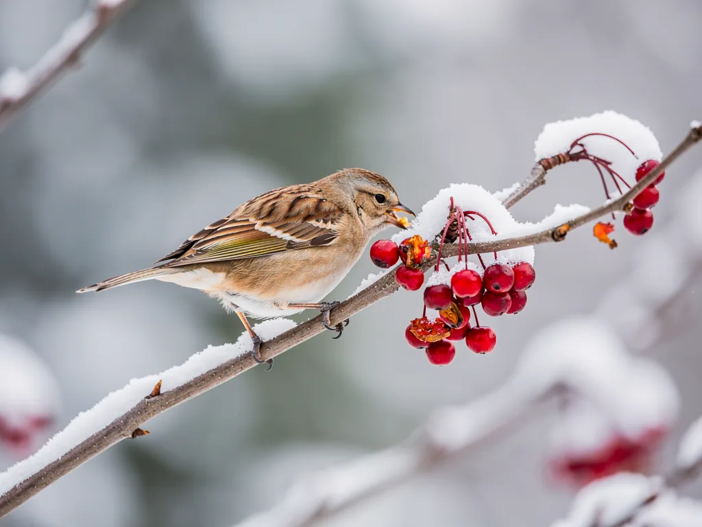 Vegetarische Ernährung Vegetarische Ernährung bei Vögeln im Winter mit Samen und Beeren