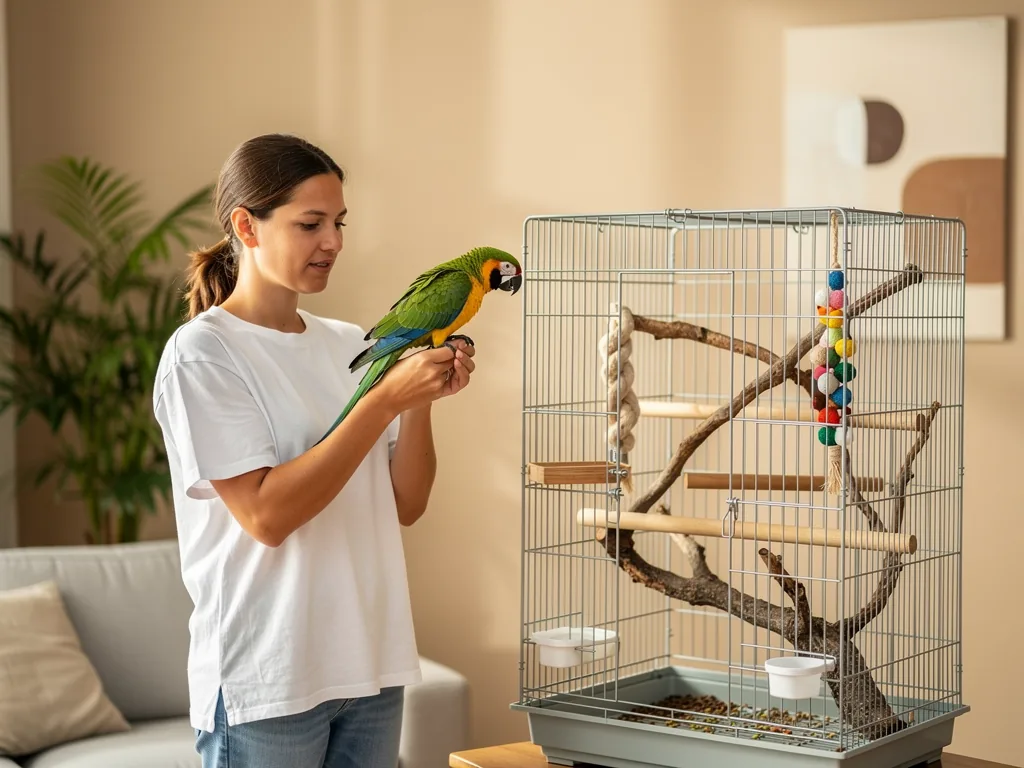 Anschaffung von Vögeln: Worauf achten? Vogelkäfig mit verschiedenen gesunden Vögeln zur artgerechten Haltung und Pflege
