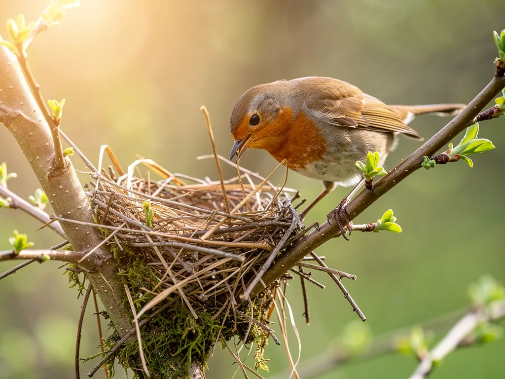 Die biologischen Grundlagen der Vogelbrutzeit verstehen Vogelpaar beim Nestbau während der biologisch gesteuerten Brutzeit im Frühling