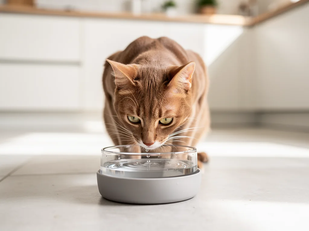 Wasserversorgung für Katzen Katze trinkt aus modernem Katzenbrunnen zur sicheren Wasserversorgung Katzen