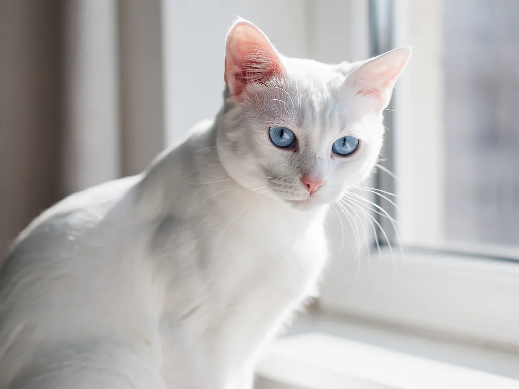 Weiße Katzen: Gesundheitliche Besonderheiten verstehen Weiße Katze mit blauen Augen und gesundheitlichen Besonderheiten im Fokus