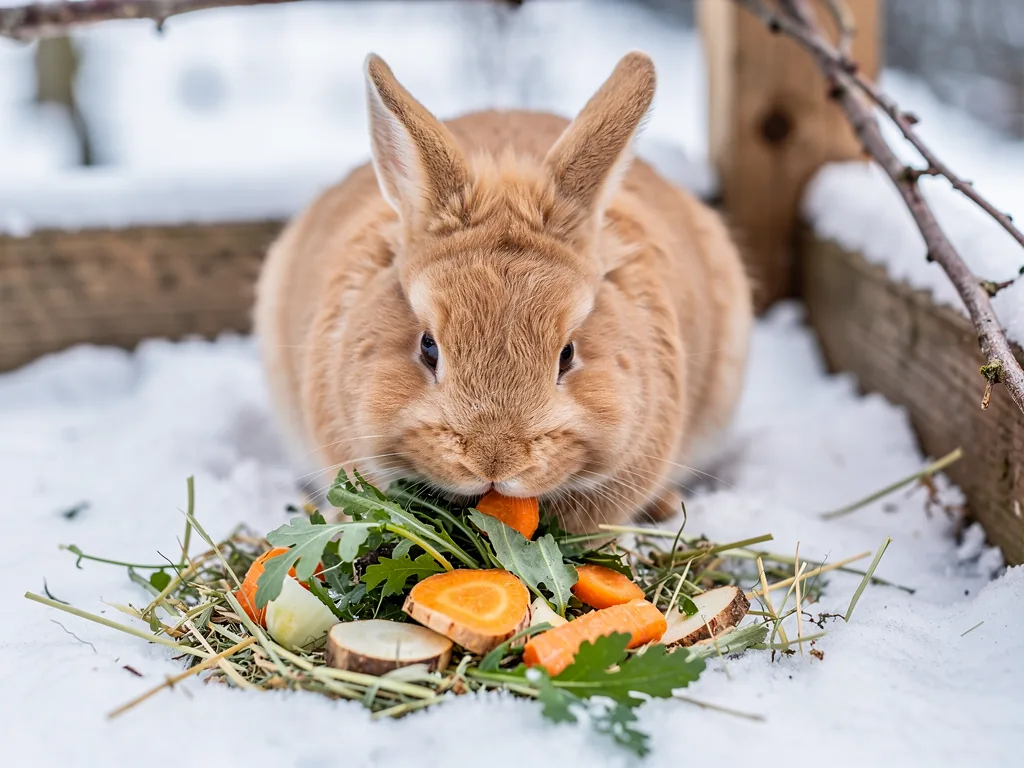 Winterfütterung Kaninchen: Besonderheiten Kaninchen im Außengehege erhalten kalorienreiche Winterfütterung für mehr Energie und Gesundheit